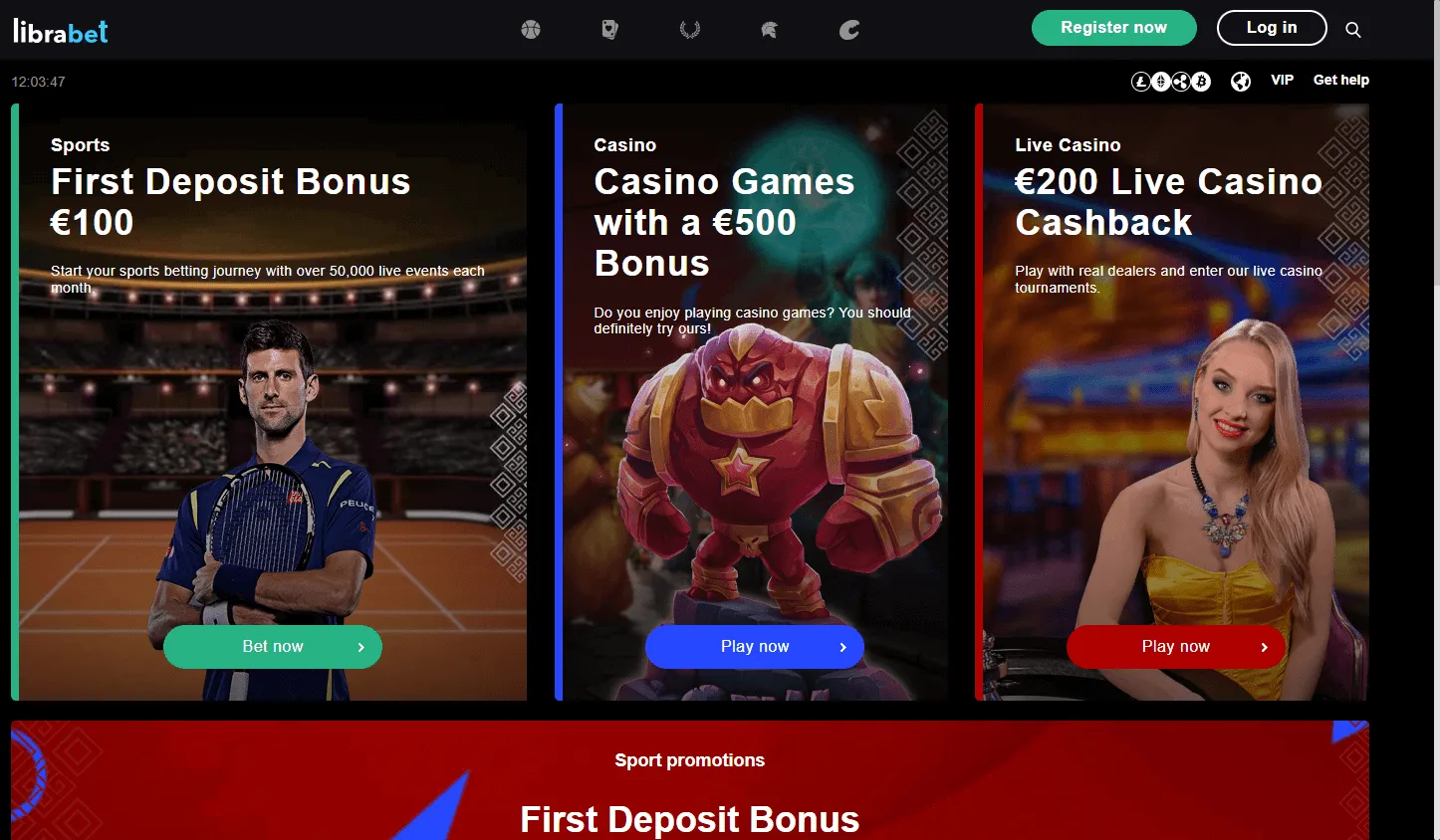 Librabet Casino home screen on desktop
